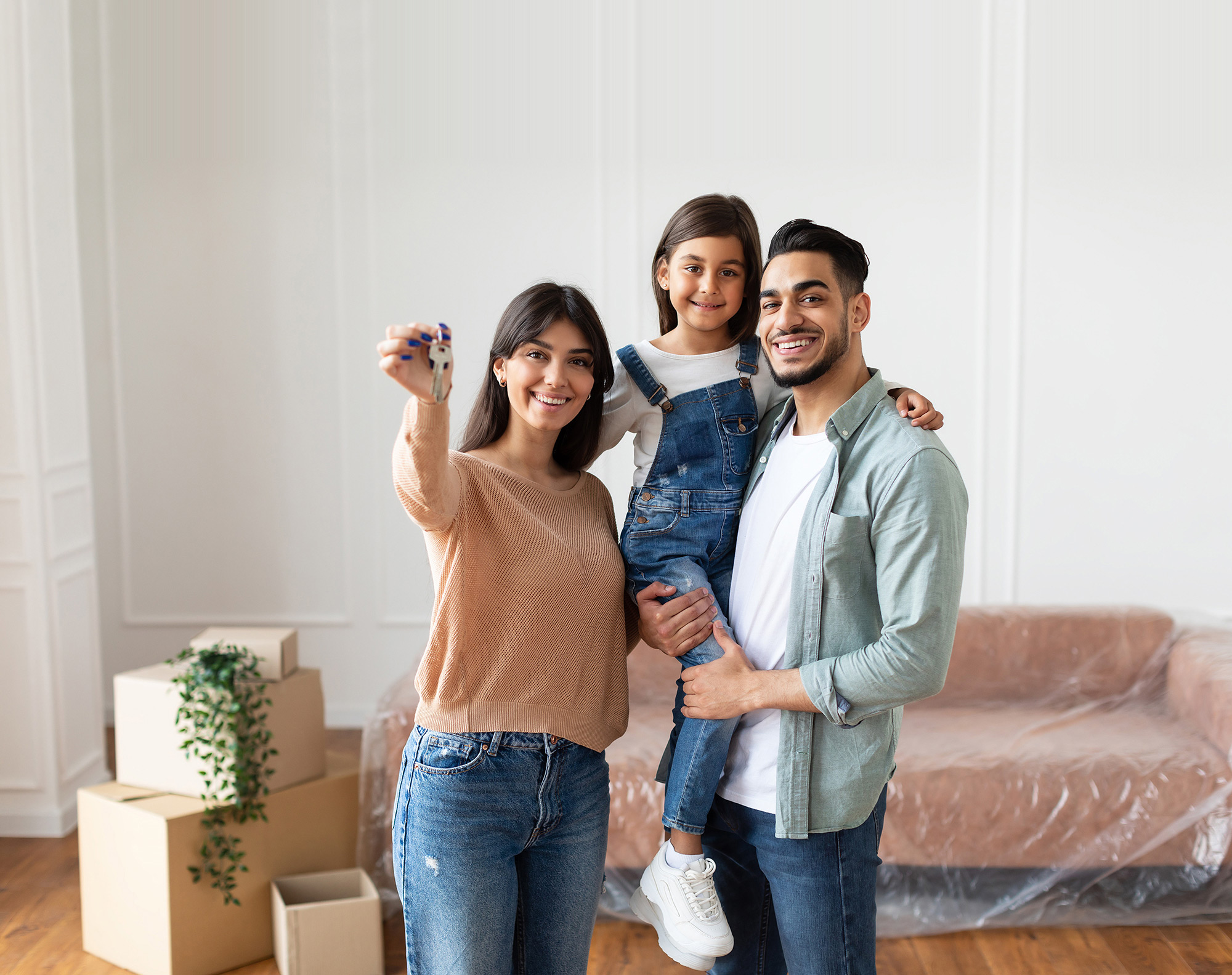 Family moving into a comfortable, sustainable home