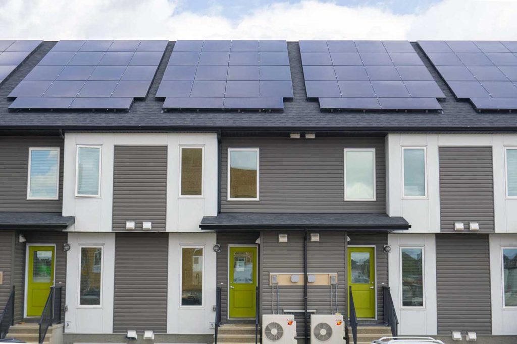 Townhome building with solar panels